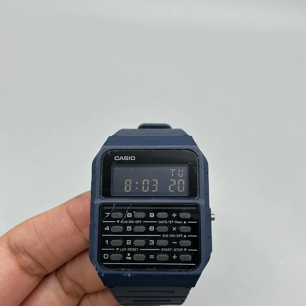 Casio CA-53W Mens Watch 34mm Digital Calculator Blue Alarm Chronograph Day Date